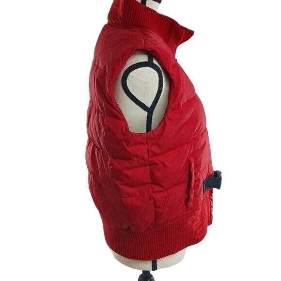 Old Navy Puffer Vest Red Retro 70s Full Zip Fleece Waterproof Womens Size Large - Picture 4 of 6
